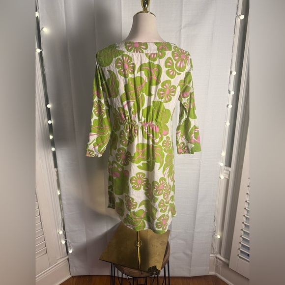 Boden Linen Green and Pink Floral Midi Dress size 8 - Picture 2 of 6